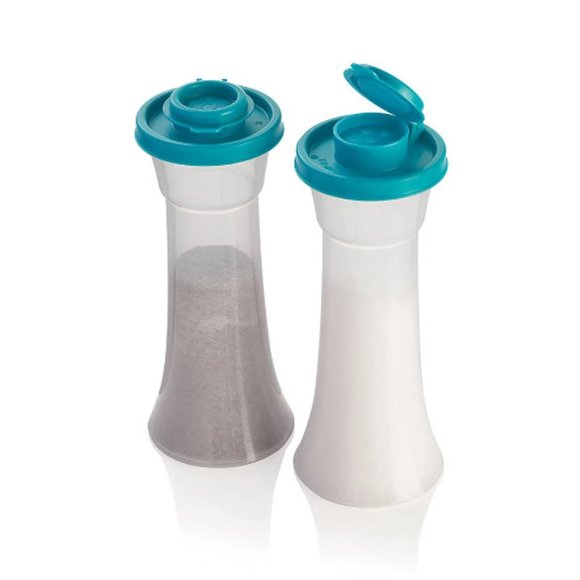 NEW Tupperware Large Hourglass Salt & Pepper Shakers Caribbean Sea seals - Picture 1 of 1